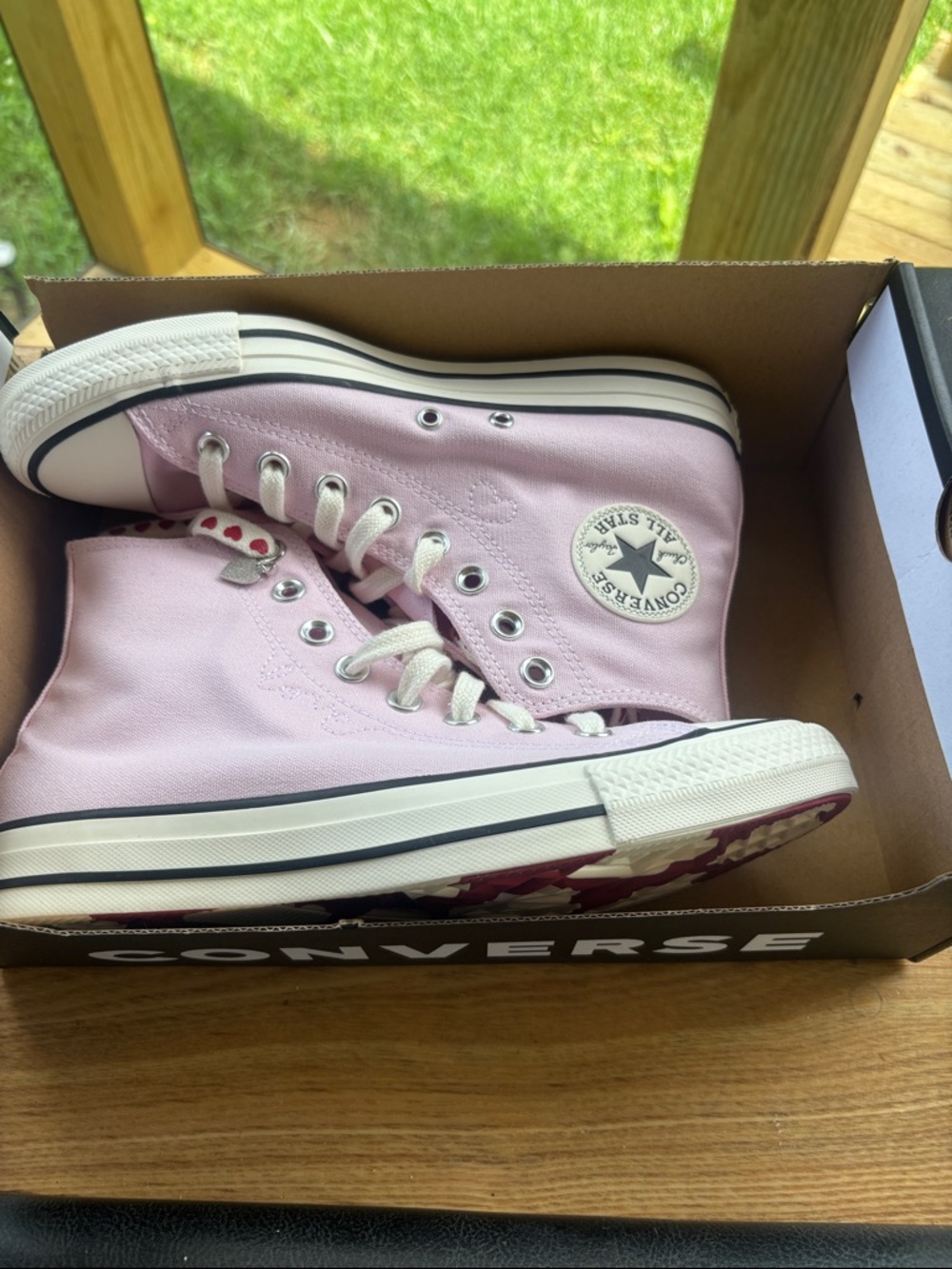 Converse High Top Sneakers - Pastel Pink and White hearts